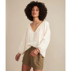 Marine Layer Women’s Small Dakota Peasant Blouse in Ivory Embroidered Boho C04